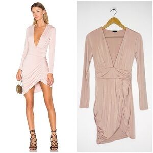 NBD Blush Pink Ruched Long Sleeve Bodycon Dress Size XS